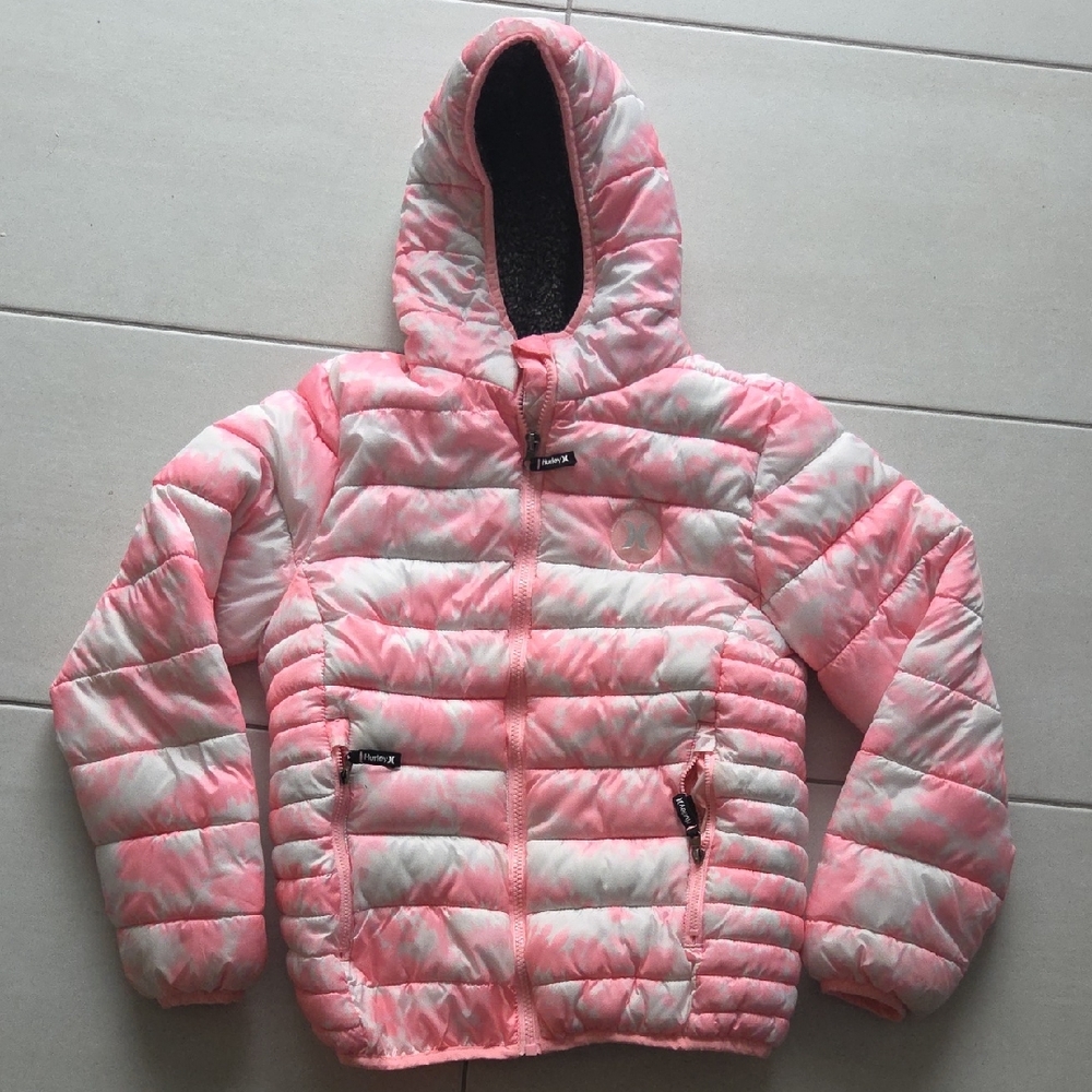Hurley Coral and Gray Hooded Jacket